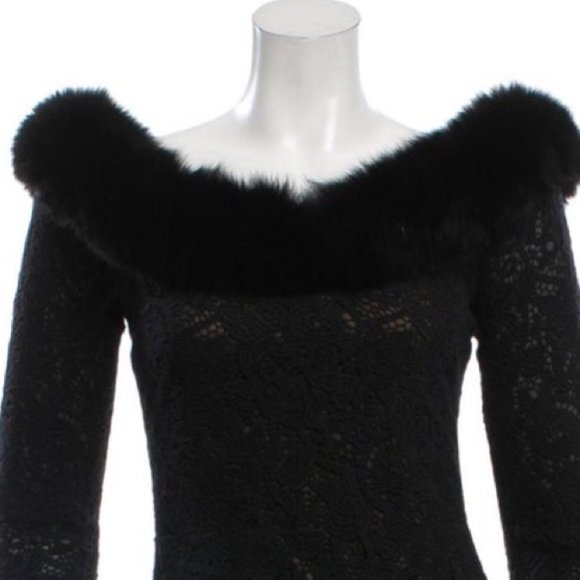 NWT PAMELLA ROLAND Mink Fur-Trimmed Formal Dress - Picture 4 of 7